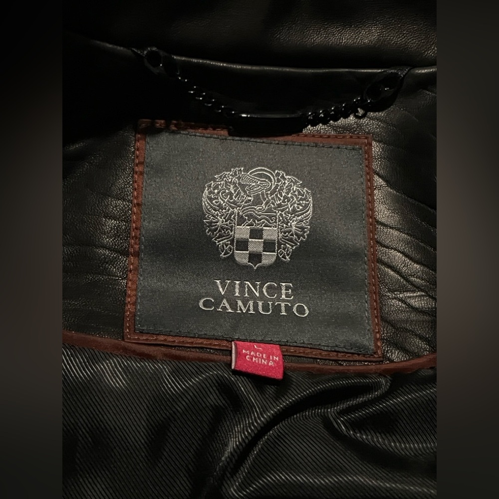 Vince Camuto Black Genuine Lambskin Quilted Leather Moto Jacket Size Large - Picture 6 of 15